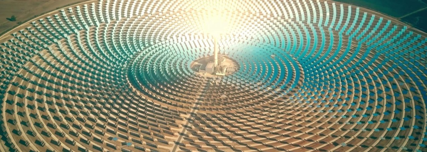 Aerial shot of a modern concentrated solar power plant